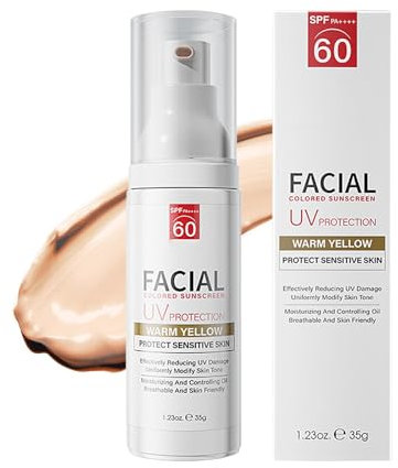 Tinted Sunscreen for Face SPF 60, Tinted SPF 60 Face Moisturiser for Sensitive Skin, Tinted Daily Facial Suncream, Light & Breathable, Non Greasy, Natural Coverage (1)