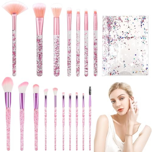 GGUFAY 17 Pezzi Set Pennelli Make up,Pennelli Trucco Rosa,Pennelli Trucco Professionale,per il Fondotinta Misto, Correttore, Blush, Ombretto, Contouring