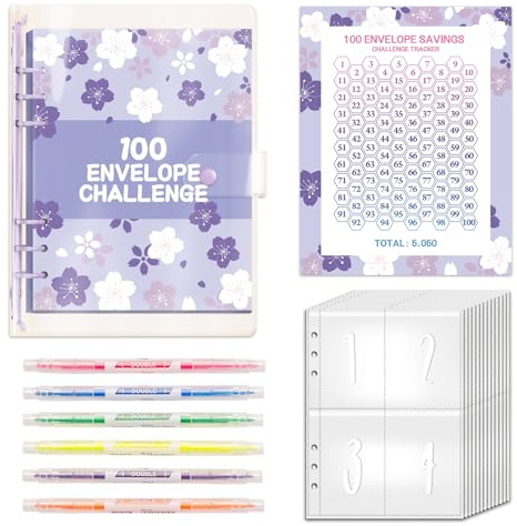 100 Envelope Saving Challenge mit 6pcsTextmarkermit mit zwei Spitzen