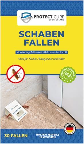 Hochwertige Schabenfalle - 30 Schaben-Klebefallen mit Köder zur Befallsermittlung - ungiftig & geruchlos zur Bekämpfung Aller Kakerlaken - 12 Wochen Wirksamkeit pro Falle