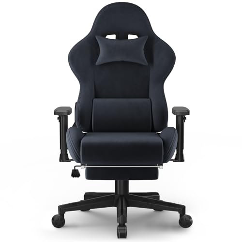 JUMMICO Gaming Stuhl Stoff, Schreibtischstuhl mit Massagefunktion, Bürostuhl Ergonomisch 90-180° Verstellbarer Verstellbare Armlehnen, 200kg, Grau