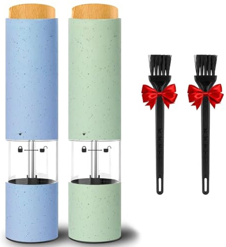 Sxmrmnx 2 molinillos eléctricos de sal y pimienta de funcionamiento automático con luz LED de grosor ajustable que funciona con pilas