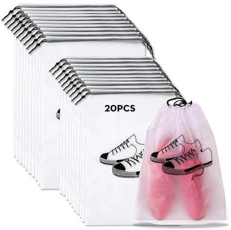 Lammcou Schuhbeutel Reise, Wasserdicht Schuhtasche Schuhsack für Schuhe, PE Durchsichtig Reisetasche Schuhtüten für Shoe Aufbewahrung Storage in Koffer (20, Schwarz, M & L)