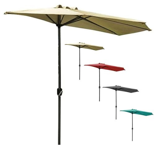 Ombrellone da giardino semicircolare con manovella, 270 cm/300 cm, 5 stecche, per balcone, piscina, terrazza, kaki (cachi, 270 x 135 cm)