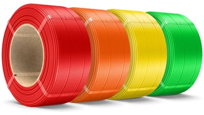 SUNLU 500G PLA+ Refill Filamento 1.75mm, Senza Bobina Filamento PLA Plus Refill, Neatly Wound, Compatibile con Bambu Lab e SUNLU 2025 Nuove Bobine, Rosso/Verde/Giallo/Arancio 2KG Totale
