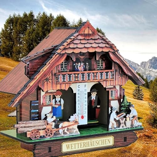 Wetterhäuschen Bauernhof, Traditionelles Schwarzwald-Design, Handgefertigte Wetterstation mit Thermometer