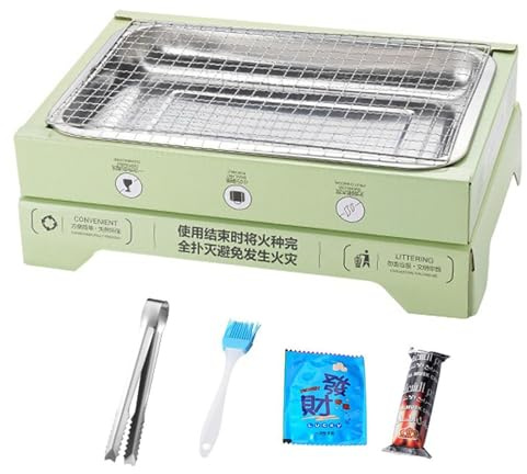 Werwing Tragbares faltbares Grill-Set – kompakte Camping- & Picknick-Kohle-Feuerstelle mit Tragetasche, Kochen im Freien (30 Stück Holzkohle)