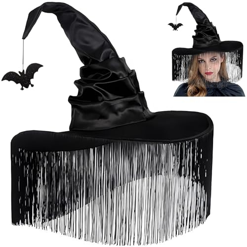 XIMEY Hexenhüte, Hexenhut Damen, Hexen Hut, Halloween Zauberer Hut, Hexenhut Erwachsene, Zaubererhut, Hexen Accessoires Damen, für Karneval, Halloween, Schwarz