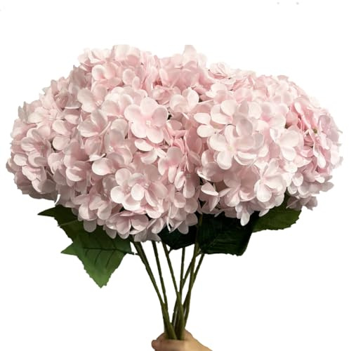 WISTART 8 Pcs Large Hydrangea Artificial Flowers 27.5 inches Realistic Single Long Stem Full Faux Silk Hydrangea Bouquets Flowers Arrangements Home Decor DIY Wedding Centerpieces(Pink)