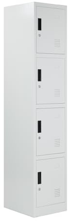 BRINDEK Taquilla Vestuario metálica 4 Puertas Blanca RAL 9016-185x38x45 cm con Cerradura - Incluye Llave | Armario metálico Estrecho para Garaje, Oficina, Gimnasio, Vestuario, Locker Individual