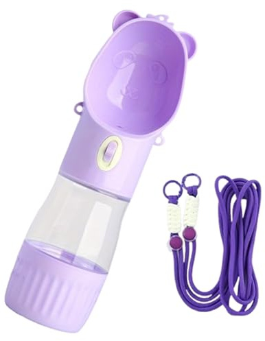 Borraccia per Cani Portatile 250ml con Ciotola da 180ml Antigoccia Senza BPA Alimentare Per Cani/Gatti Viaggio Passeggiata Escursioni Parco(Purple)