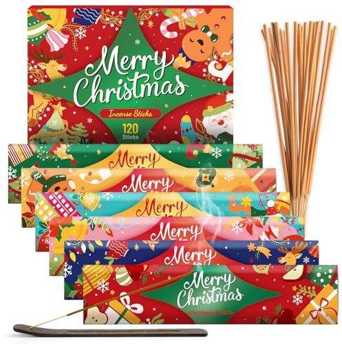SCENTORINI Incenso Bastoncini Naturali, Profumi Natalizi di Fioritura invernale, Cioccolato e Fiori d'Arancio, Gelsomino e Sandalo ecc, Confezione Regalo di Natale con Supporto