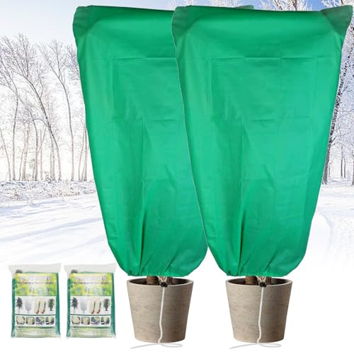 Pflanzenschutz Winter 2 Stück 60x80cm Winterschutz für Pflanzen Winterschutz für Kübelpflanzen mit Reißverschluss,Frostschutz Pflanzen für Palmen Winterschutz Olivenbaum Balkonpflanzen Reißfest Grün