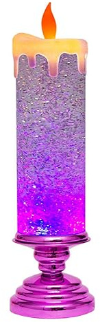 Candele di Natale a LED con Cambio Colore e Glitter - Candele ad Acqua a Fiamma per scrivania e Tavolo, Facili da Usare, Rosso Rosa