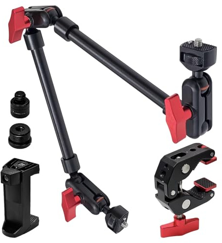 Socpuro 22 Magic Arm w Clamp Mount, Adjustable Overhead Phone Mount Stand, Articulating Friction Boom Arm w Thread Adapter for Webcam Tripod Light Video Rig Camera