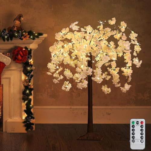 OOWOKS Beleuchteter Kirschblütenbaum 180cm, LED Baum licht 8 Lichtmodi mit Fernbedienung, Kunstpflanze Kirschblütenbaum Rosa mit 450 Lichter, Deko Lampe Indoor Outdoor für Haus Zuhause Party,150cm