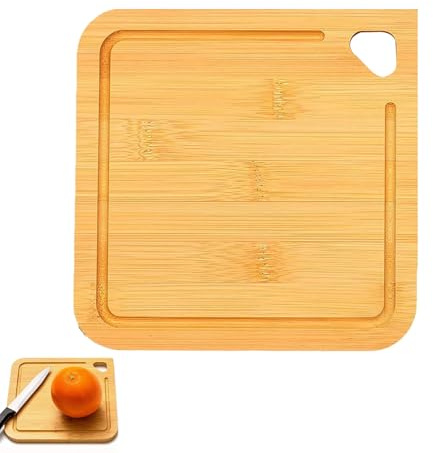 1 Pack Mini Bamboo Chopping Board, ​Small Wooden Cutting Board​ with Juice Groove, ​Lightweight Cheese Board​ and ​Bread Board​ for ​Baby Food Prep, Kitchen, Dormitory, Camping (18x18x1cm, Natural)