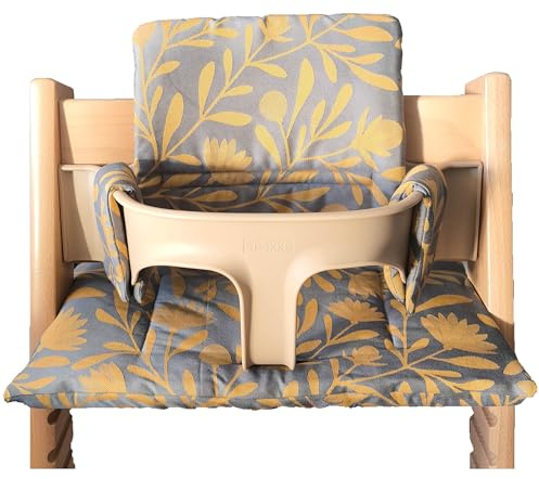 Kadem® Sitzkissen 100% Bio Baumwolle | Classic Kissen Sitzbezug Hochstuhlauflage | 2-teilig passend für Stokke Tripp Trapp Kinderhochstuhl | maschinenwaschbar einfache schnelle Befestigung | Sylva