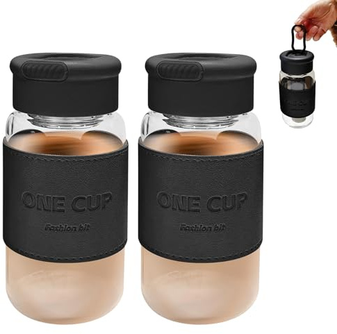VEGOATY 2 unidades de cristal de 550 ml: coctelera de proteínas con colador integrado y bola de mezcla de acero inoxidable, sin BPA y a prueba de fugas, vaso para fitness y batidos de proteínas