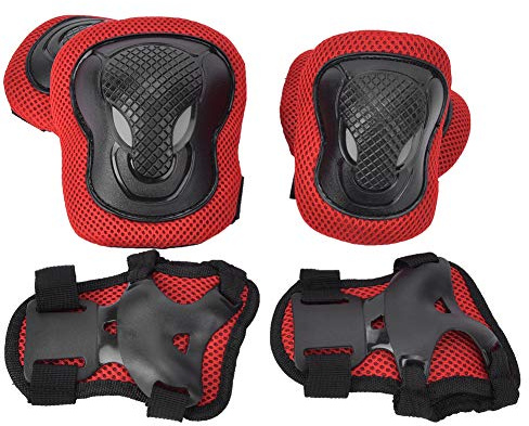 RASTKY Adult Roller Skate Protection Gear Set Effective PE Cover Knee Pads Elbow Pads Gloves for Men and Women Red/Blue/Black (Red)