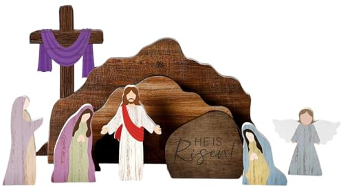 Generisch Krippe Aus Holz - Rustikale Religiöse Figuren | Krippenszene Für Die Tischdekoration - Für Zuhause, Kirche, Familienabend, Ostern, Innenbereich, Garten Und Tisch