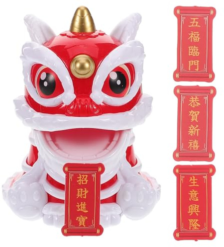 Chinesische Löwen Wackelkopffigur Solarbetriebenes Auto Dekor Kunststoff | Armaturenbrett Ornament, Neujahrsdeko für Zuhause, Geschenk für Verschiedene Anlässe