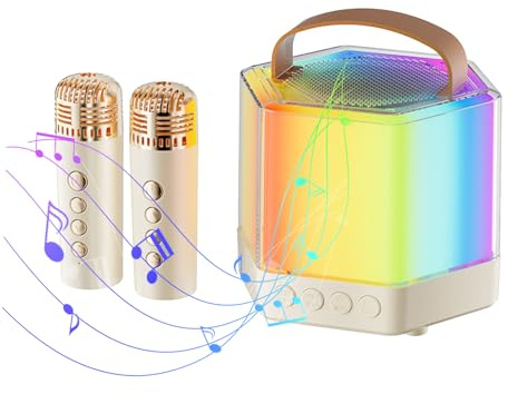 Macchina per karaoke per adulti,Macchina per karaoke con 2 microfoni | Set microfono e altoparlante, Set di altoparlanti con 2 microfoni wireless con illuminazione RGB per una migliore atmosfer