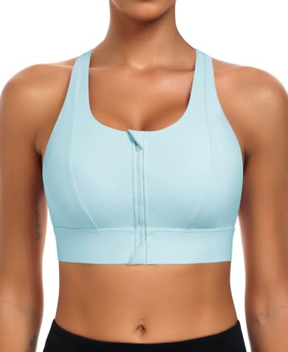 JoyGirl Zip Front Sports Bra High Impact Racerback Bra | Front Fastening, High Support, Shock Absorber, Wireless, Padded Gym Bra, Post Surgery Bra, for Workout Fitness Yoga