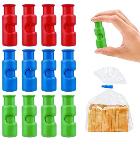Food Bag Clips, 12 Pcs Airtight Sealing Clips, ABS, 3-Color | Durable Airtight Sealing Clips for Bread, Snacks & Coffee, Easy-to-use Bag Closures for Thick and Thin Bags