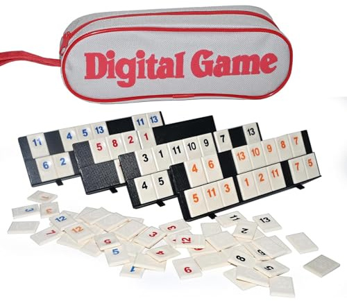 Mini Rummy Spiel Set mit Tragetasche – Kompaktes Reisespiel mit 106 Spielsteinen und 4 Spielbänken für 2–4 Spieler, Klassisches Rummy Brettspiel für Familie, Urlaub, Camping und Unterwegs (Klein)