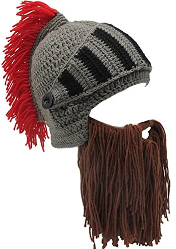 Metyou Perücke, Bartmütze, handgefertigt, gestrickt, warm, Wintermütze, Skimütze, für Damen und Herren Gr. Einheitsgröße, QS-RED