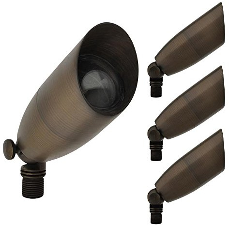 MarsLG BRS1 ETL-Listed Solid Brass Low Voltage Landscape Directional Spot Up Light in Antique Brass Finish with Ground Spike and Free MR16 LED Bulb (4-Pack), 36UL03BSx4