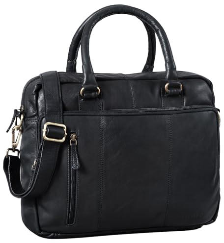 STILORD Adam Vintage Laptoptasche 13,3 Zoll Leder für MacBook Air Pro Henkeltasche Umhängetasche groß A4 für Studium Uni Büro Arbeit echtes Büffelleder Farbe:schwarz
