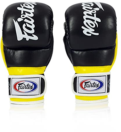Fairtex FGV18 Muay Thai Boxing Gloves for Men, Women & Kids| MMA Gloves for Martial Arts|Made from Premium Quality Leather, Light Weight & Shock Absorbent Boxing Gloves-Medium, Black/Yellow