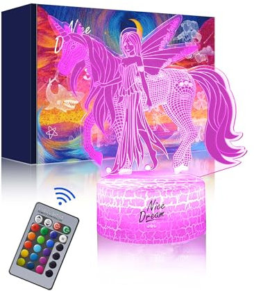 Nice Dream Einhorn Nachtlicht für Kinder, 3D Illusion Lampe Kinderzimmer LED Licht, Fernbedienung 16 Farbwechsel Dimmbar, Kinder Schlafzimmer Dekor, Geschenk für Mädchen Junge