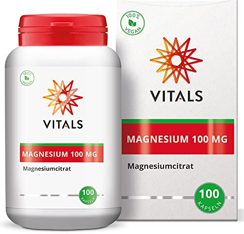 Vitals - Magnesiumcitrat, 100mg, 100 Kapseln. Gut Resorbierbare, Organische Mineralstoffverbindung. Unterstützt das Energieniveau. Für Vegetarier und Veganer geeignet. 100% Vegan.