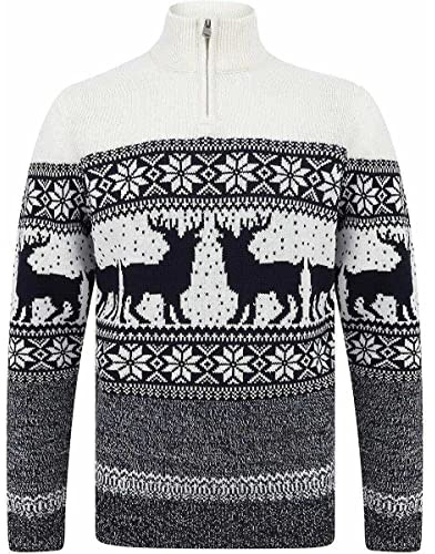 Merry Christmas Men's Nordic Style Quarter Zip Funnel Neck Xmas Jumper