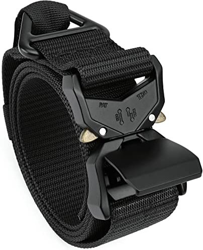 MOZETO Taktischer Gürtel, Neuestes Design im Jahr 2020, Heavy duty Militär Gürtel mit Schnellspanner Metallschnalle für Outdoor, S115cm/Taillenumfang 76-91cm, Schwarz