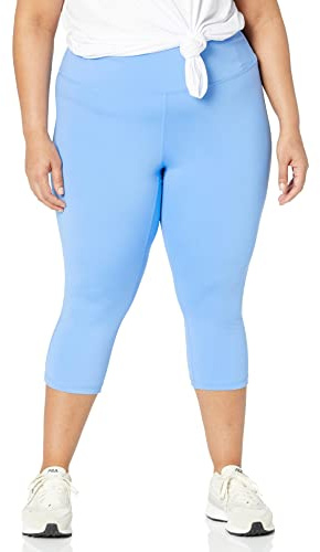 Amazon Essentials Legging de sport 7/8 à taille haute modelant (existe en grandes tailles) Femme, Bleu Français, S