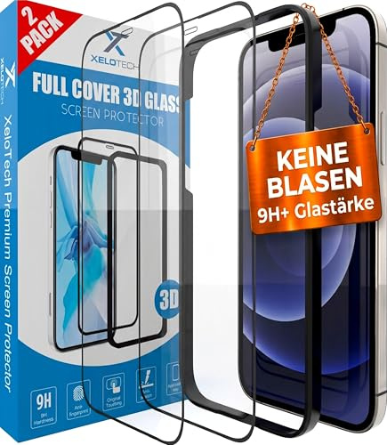 XeloTech [2x Stück] Schutzglas für iPhone 12 Pro MAX 6.7 Zoll, 3D Full Screen Schutzfolie aus Panzerglas mit Schablone für Positionierung - 9H+ Displayschutz - Hüllenfreundlich