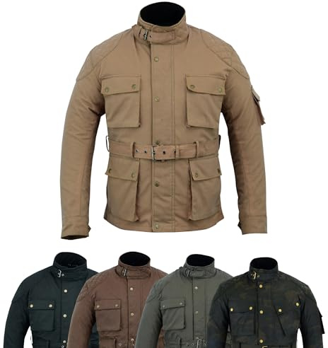 warrior gears Herren-Motorradjacken aus gewachster Baumwolle, wasserdichte Motorradjacke mit Nylonfutter, gepanzerter Biker-Textil-Winter-Outdoor-Mantel für Männer, Reit- und Reisekleidung