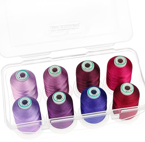 New brothread - 18 Optionen - 8 Schnappen Spulen von 1000m jeder Polyester Maschine Stickgarn mit Klarer Kunststoff Aufbewahrungsbox für Stickerei & Quilten - Different Purple