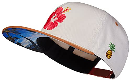 Cadency® Snapback Caps Herren und Damen, Einzigartig, Individuelle Themen Caps, Basecap gerader Schirm, Baseball Kappe, Damen, Unisex, Größenverstellbar, Hawaii, Hellbeige