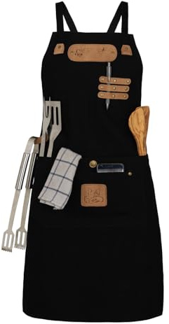 Black Forest Fox® CANVAS Kochschürze Grillschürze für Männer und Frauen - Küchenschürze für Herren - Ideal als Geschenk für Männer, Oma oder Opa – robustes Canvas Schürze Damen extra lang