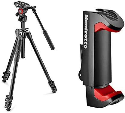 Manfrotto MK290LTA3-V Kit 290 Light con Testa Fluida Video, Nero & MCPIXI Attacco Universale per Smartphone, Versione Pro