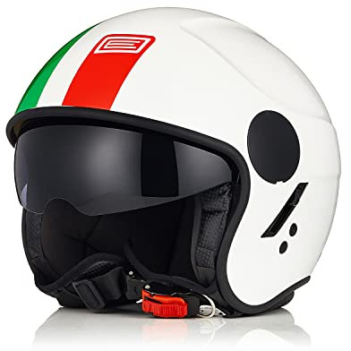 ORIGINE Motorradhelm Jethelm Rollerhelm mit Visier ECE Zertifizierung (Basic Italy White,XL)