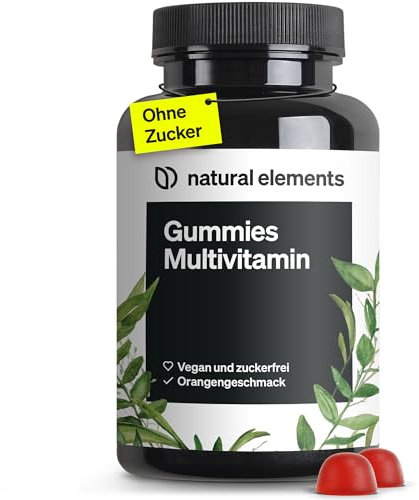 natural elements Gummies Multivitamin – 120 fruchtige Gummibärchen – natürliches Aroma – mit 12 Vitaminen und Mineralstoffen (Vitamin C, D3, Biotin, Folsäure, Zink & mehr) – laborgeprüft