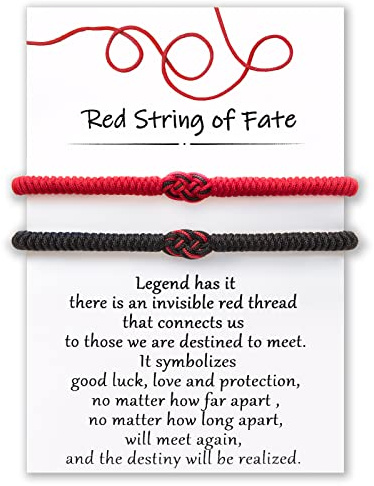 Desimtion Couples Bracelets Love Knot Red String of Fate Matching Bracelets for Couples Gifts for Him and Her, Long Distance Relationship Gifts for Boyfriend or Girlfriend, Red & Black