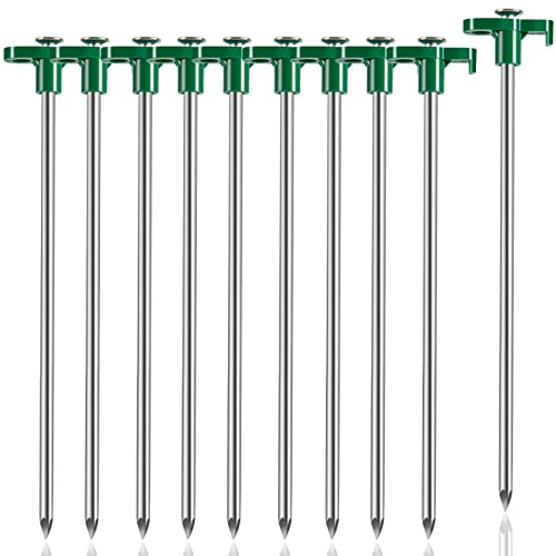Tiomues Tent Stakes, 10PCS Heavy Duty Tent Stakes Pegs, Outdoor Camping Windproof Professional Ground Stakes, Metal Tent Pegs for All Kinds of Ground, Specially Designed for Tent Canopies
