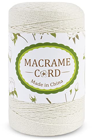 LEREATI Makramee Garn 1.5mm x 400m Baumwollkordel Geflochten Baumwollseil Baumwollgarn, Macrame Cord 1.5mm für Makramee Wandbehang, Hängepflanze, Hochzeitsbogen Deko, Vorhang, DIY Handwerk (Natürlich)